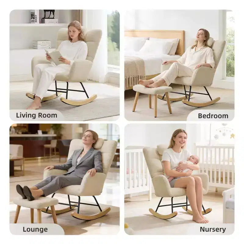 Armchair for Adults, Reading Chair Rocking Chair with Ottoman, Glider Rocking Chair with High Backrest, Nursery