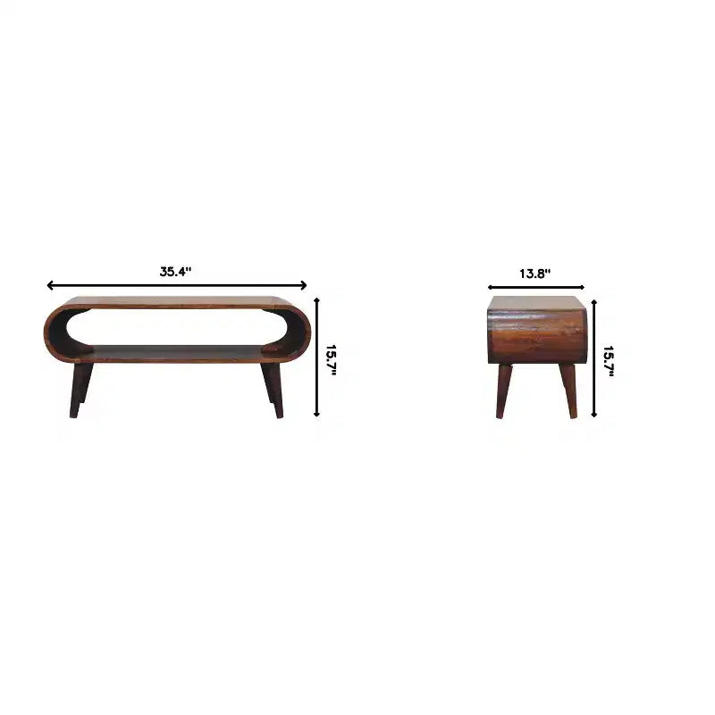 Solid Wood Amaya Nordic Style Coffee Table, Open Storage, Brown