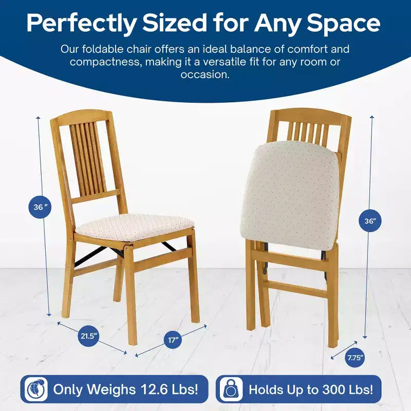 MECO Stakmore Wood Blush Fabric Upholstered Seat Folding Chair Set, Oak (2 Pack)