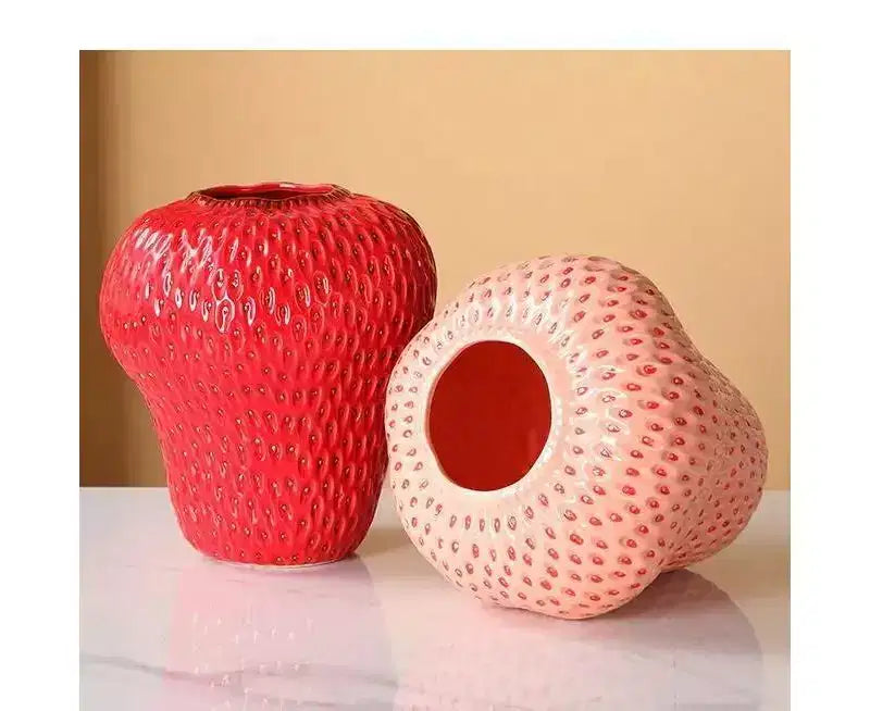 NotArt Hand-Painted Ceramic Strawberry Vase, Modern Minimalist Glazed Ornament for Hydroponic