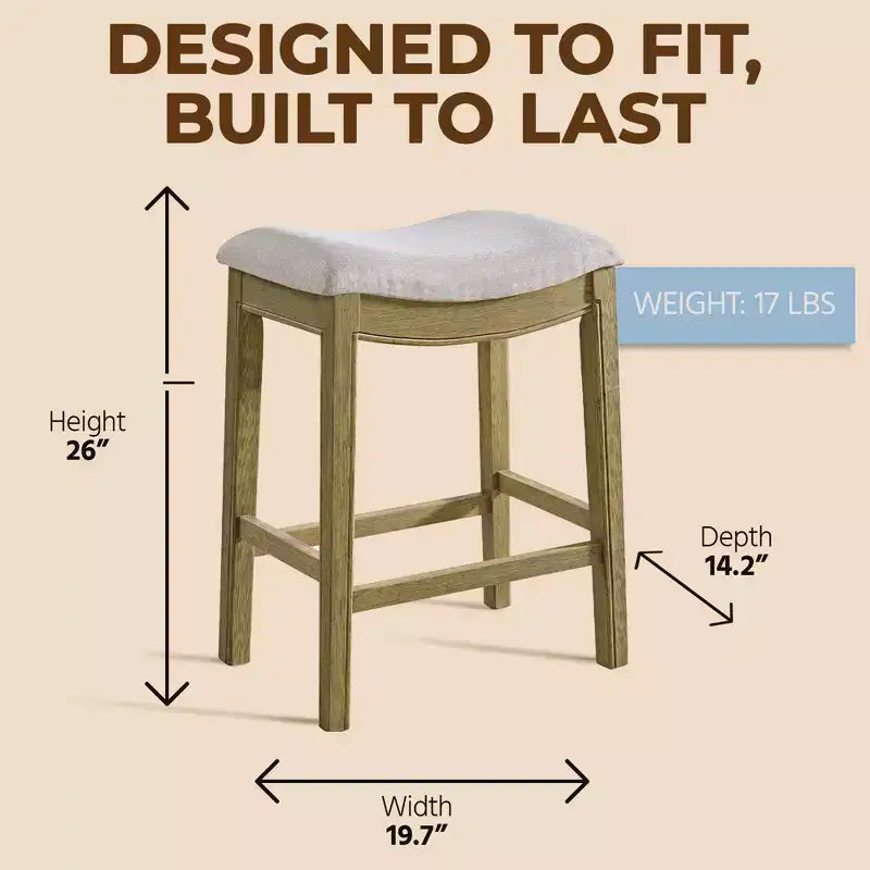 ROME + OAK Parker Backless Saddle Counter Stool, Natural, Cream Upholstery, 2 Pack