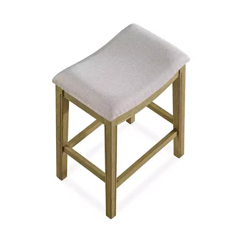 ROME + OAK Parker Backless Saddle Counter Stool, Natural, Cream Upholstery, 2 Pack