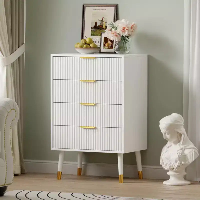 2 Pack 4 Drawer Dresser for Bedroom, Modern Wood Storage Chest, Metal Legs & Gold Handles, Water-Resistant Closet Organizer for Home