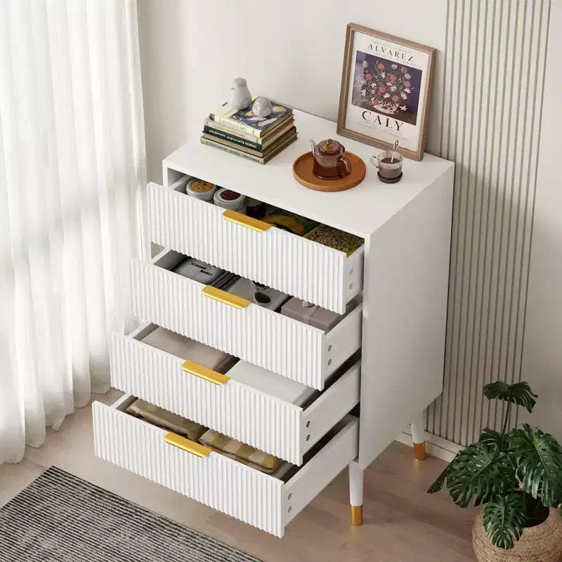 2 Pack 4 Drawer Dresser for Bedroom, Modern Wood Storage Chest, Metal Legs & Gold Handles, Water-Resistant Closet Organizer for Home
