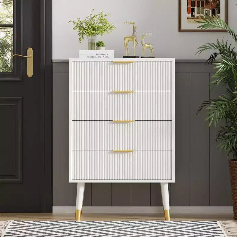 2 Pack 4 Drawer Dresser for Bedroom, Modern Wood Storage Chest, Metal Legs & Gold Handles, Water-Resistant Closet Organizer for Home