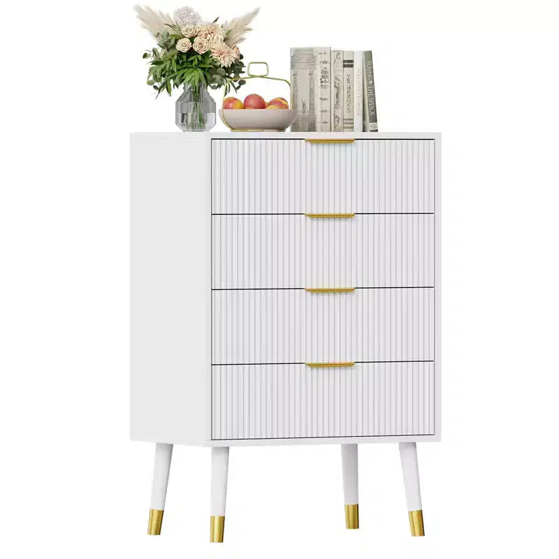 2 Pack 4 Drawer Dresser for Bedroom, Modern Wood Storage Chest, Metal Legs & Gold Handles, Water-Resistant Closet Organizer for Home
