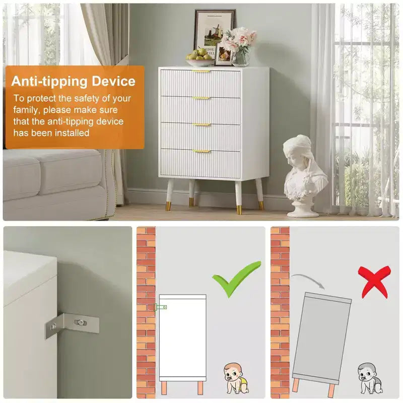 2 Pack 4 Drawer Dresser for Bedroom, Modern Wood Storage Chest, Metal Legs & Gold Handles, Water-Resistant Closet Organizer for Home