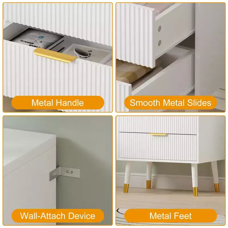 2 Pack 4 Drawer Dresser for Bedroom, Modern Wood Storage Chest, Metal Legs & Gold Handles, Water-Resistant Closet Organizer for Home