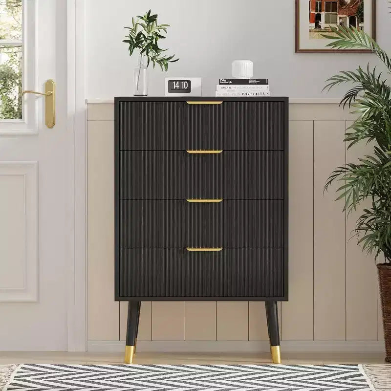2 Pack 4 Drawer Dresser for Bedroom, Modern Wood Storage Chest, Metal Legs & Gold Handles, Water-Resistant Closet Organizer for Home