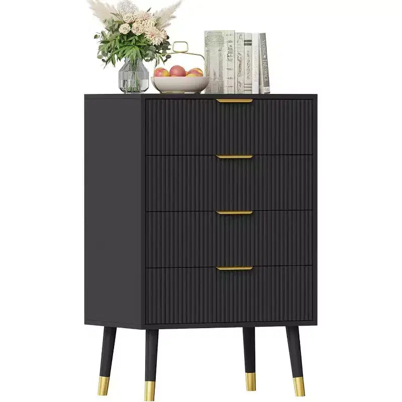 2 Pack 4 Drawer Dresser for Bedroom, Modern Wood Storage Chest, Metal Legs & Gold Handles, Water-Resistant Closet Organizer for Home