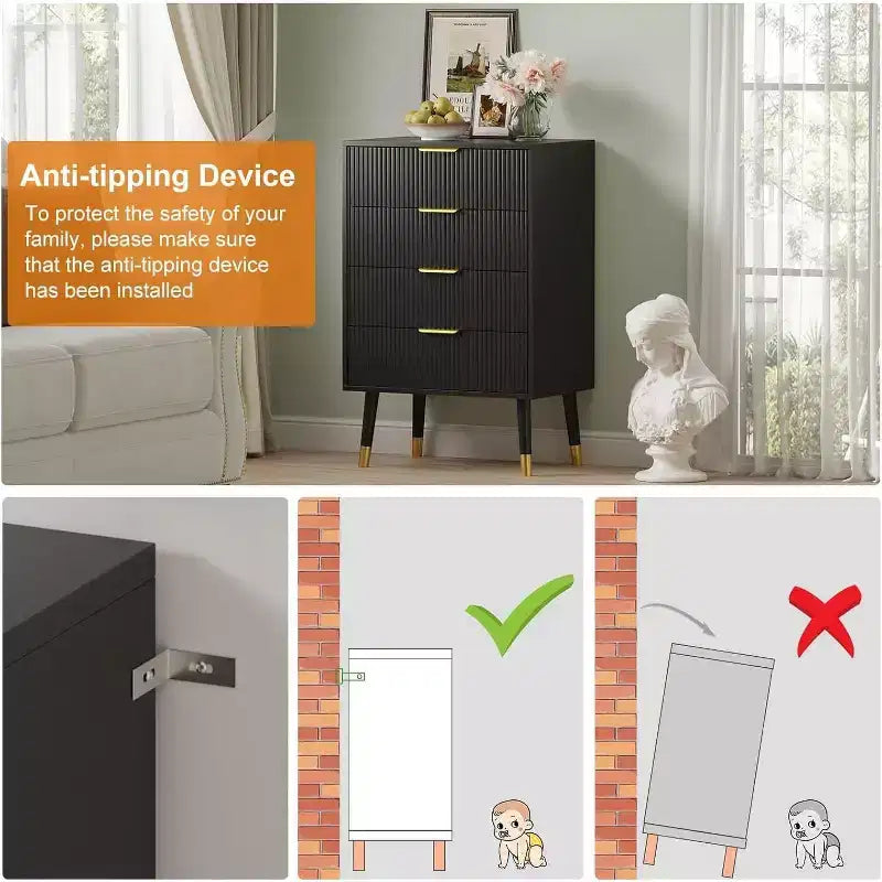 2 Pack 4 Drawer Dresser for Bedroom, Modern Wood Storage Chest, Metal Legs & Gold Handles, Water-Resistant Closet Organizer for Home