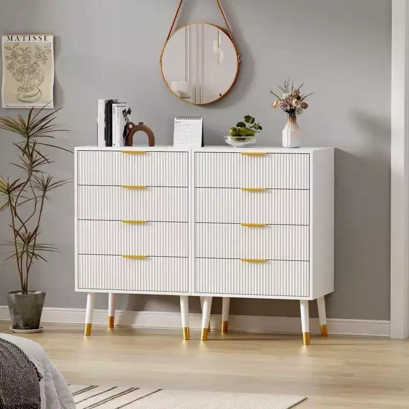 2 Pack 4 Drawer Dresser for Bedroom, Modern Wood Storage Chest, Metal Legs & Gold Handles, Water-Resistant Closet Organizer for Home