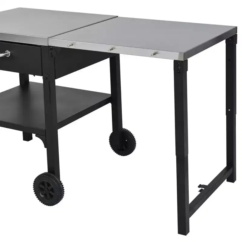 GDFStudio Mavis Outdoor Kitchen Cart Foldable Stainless Steel Prep Station with Wheels