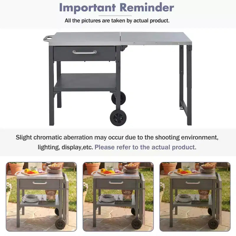GDFStudio Mavis Outdoor Kitchen Cart Foldable Stainless Steel Prep Station with Wheels