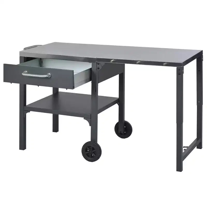 GDFStudio Mavis Outdoor Kitchen Cart Foldable Stainless Steel Prep Station with Wheels