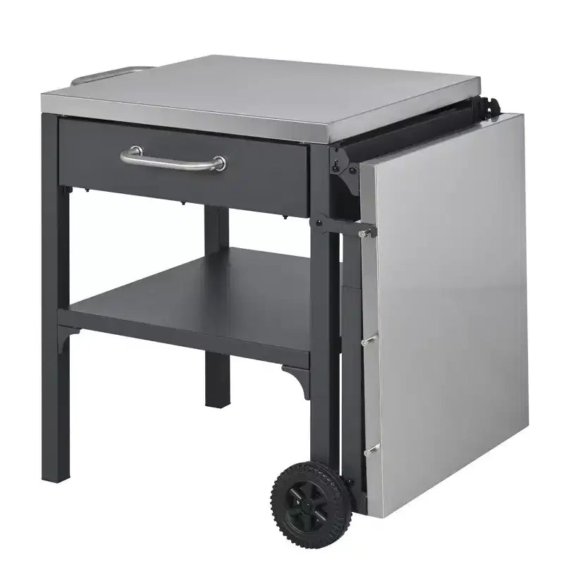 GDFStudio Mavis Outdoor Kitchen Cart Foldable Stainless Steel Prep Station with Wheels