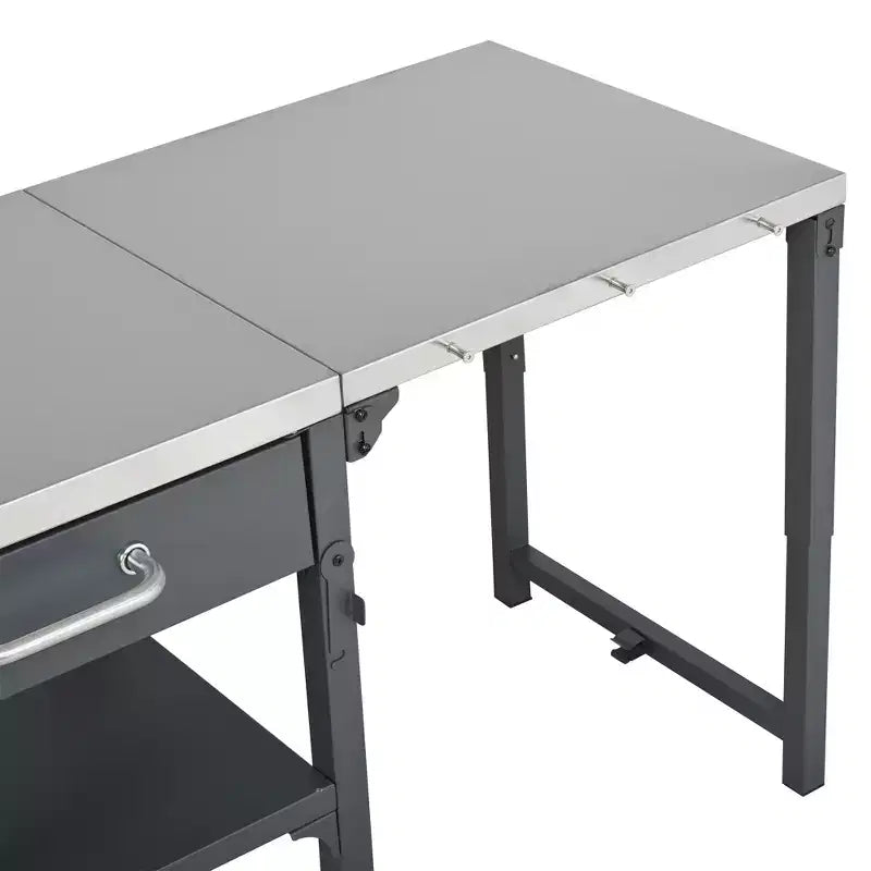 GDFStudio Mavis Outdoor Kitchen Cart Foldable Stainless Steel Prep Station with Wheels