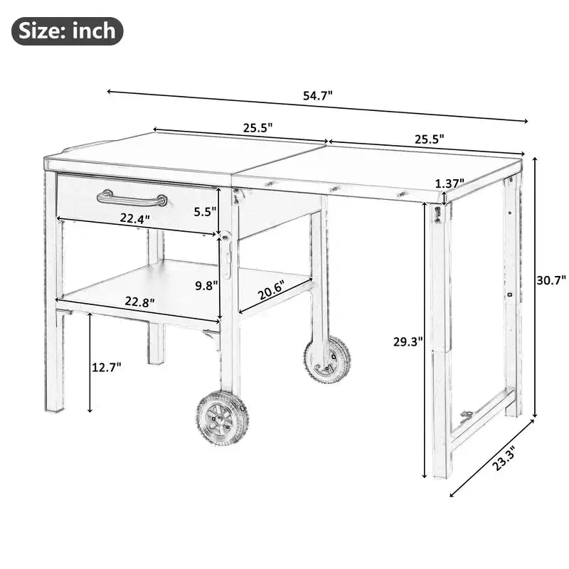 GDFStudio Mavis Outdoor Kitchen Cart Foldable Stainless Steel Prep Station with Wheels