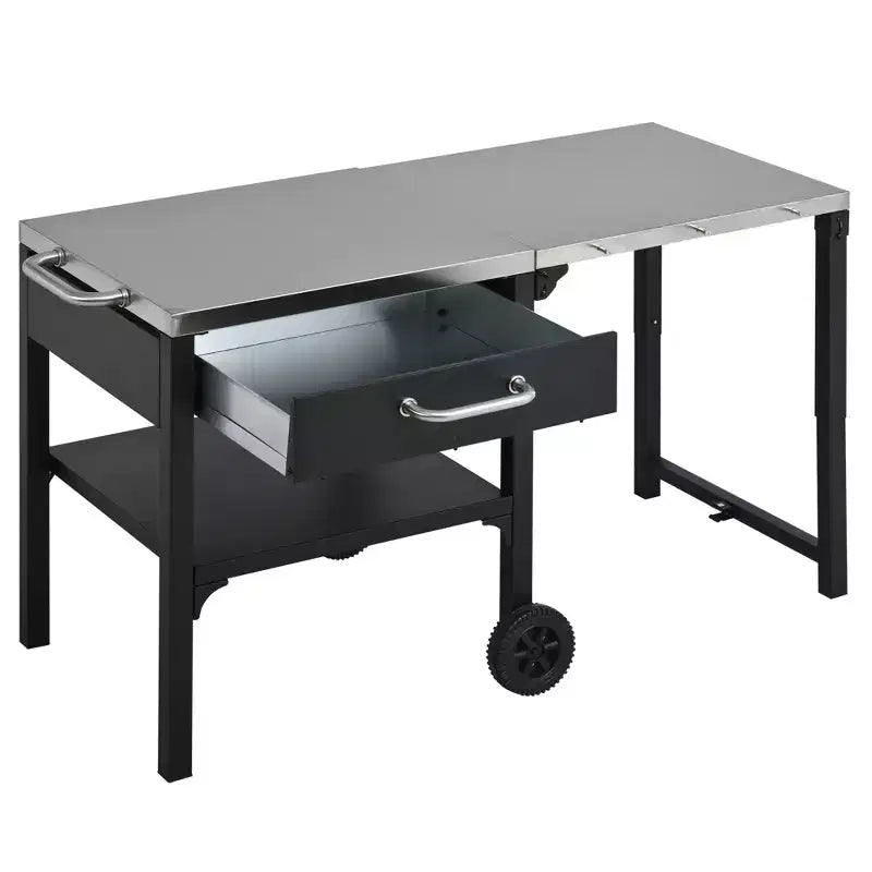 GDFStudio Mavis Outdoor Kitchen Cart Foldable Stainless Steel Prep Station with Wheels