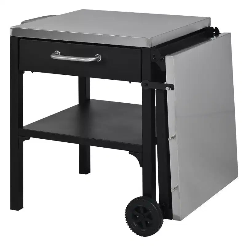 GDFStudio Mavis Outdoor Kitchen Cart Foldable Stainless Steel Prep Station with Wheels