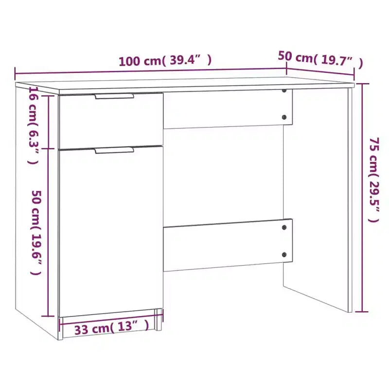 vidaXL Desk Sonoma Oak Engineered Wood 39.4x19.7x29.5 in Desk