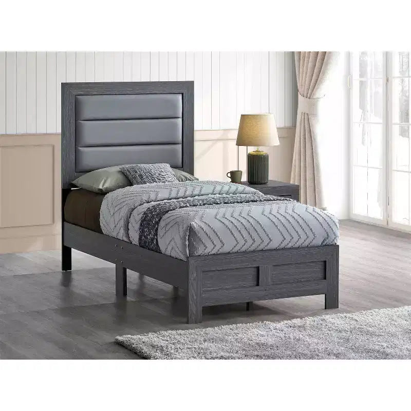 Passion Furniture Plano Gray Wood Frame Twin Panel Bed