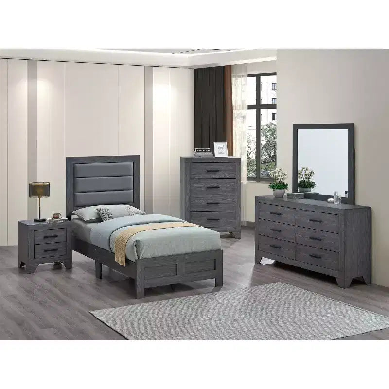 Passion Furniture Plano Gray Wood Frame Twin Panel Bed