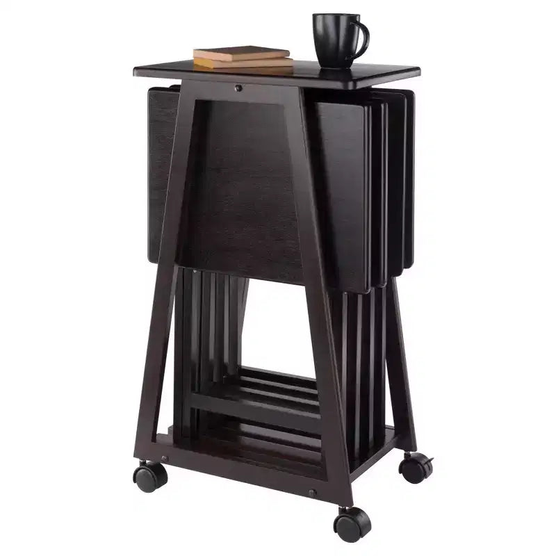 Winsome 5pc Adriel Snack Table Set Coffee: Transitional Style, 4 Point Leg Frame, Wood Composite, Includes Storage Cart