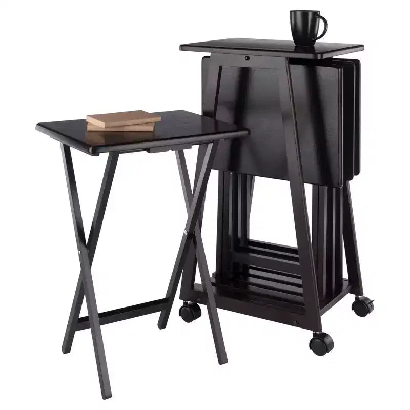 Winsome 5pc Adriel Snack Table Set Coffee: Transitional Style, 4 Point Leg Frame, Wood Composite, Includes Storage Cart