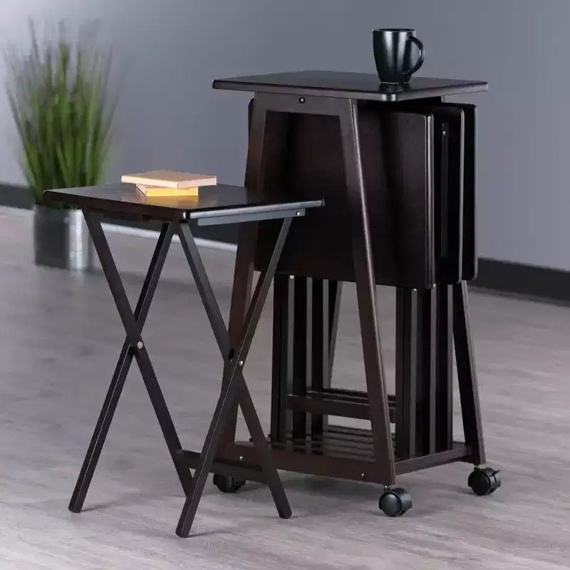 Winsome 5pc Adriel Snack Table Set Coffee: Transitional Style, 4 Point Leg Frame, Wood Composite, Includes Storage Cart