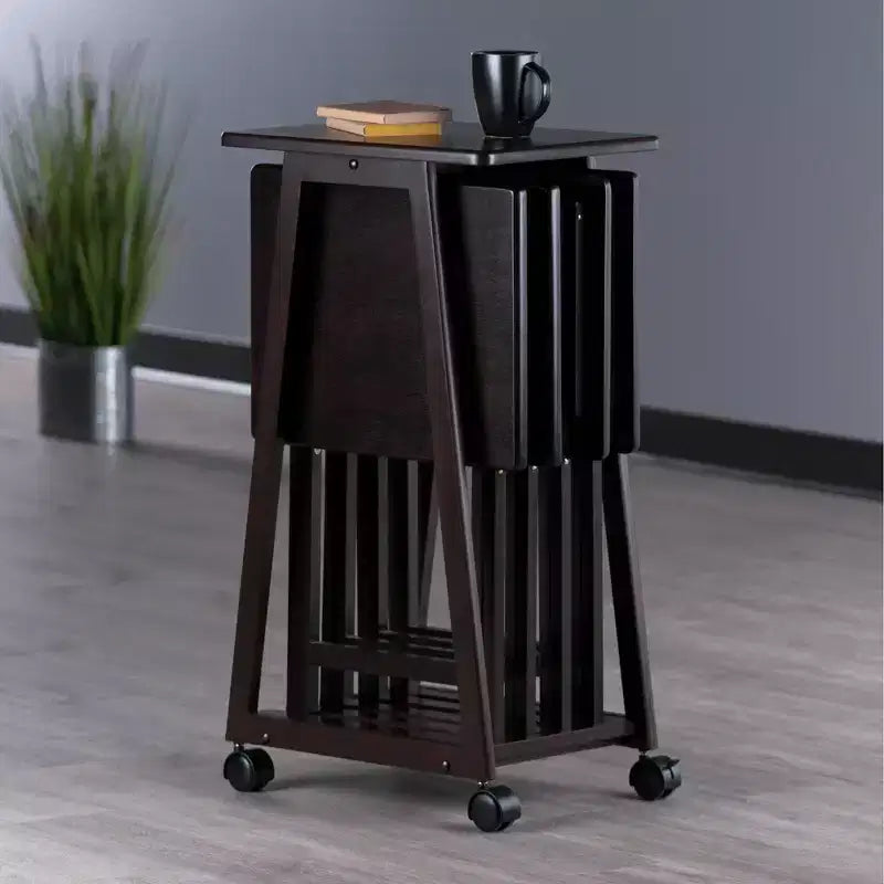 Winsome 5pc Adriel Snack Table Set Coffee: Transitional Style, 4 Point Leg Frame, Wood Composite, Includes Storage Cart