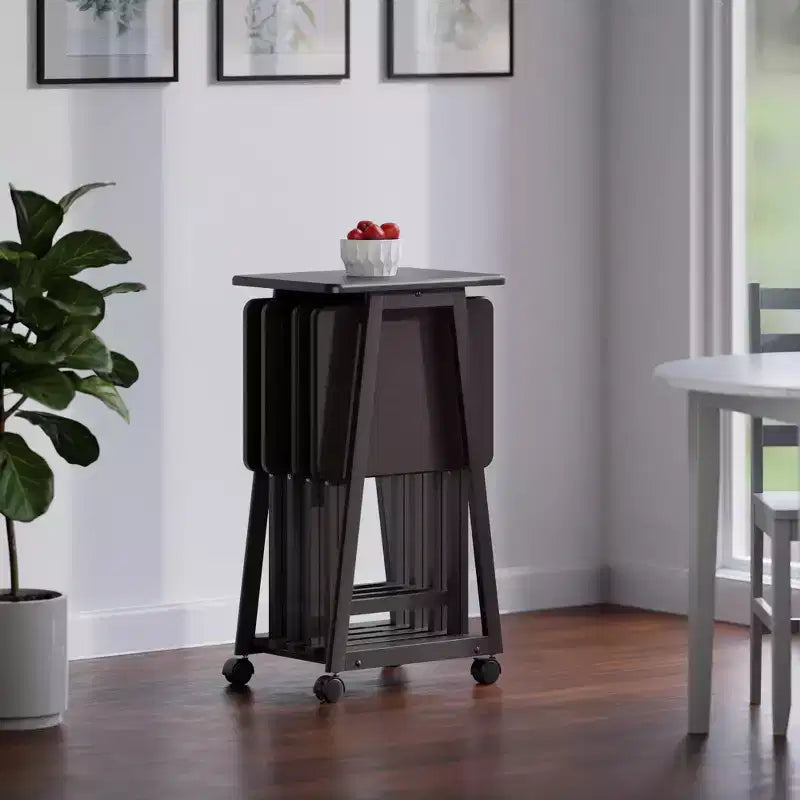 Winsome 5pc Adriel Snack Table Set Coffee: Transitional Style, 4 Point Leg Frame, Wood Composite, Includes Storage Cart