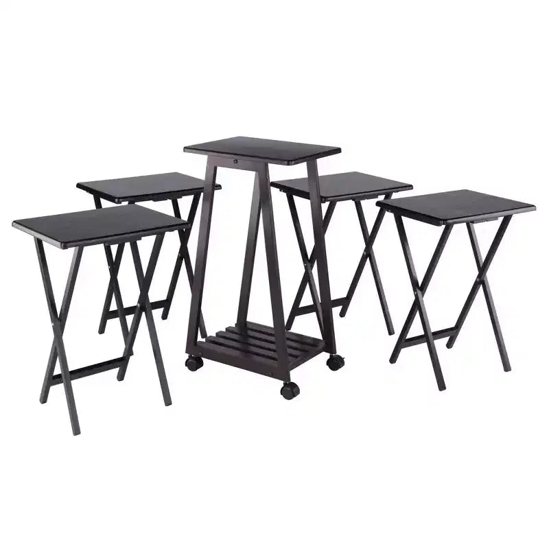 Winsome 5pc Adriel Snack Table Set Coffee: Transitional Style, 4 Point Leg Frame, Wood Composite, Includes Storage Cart