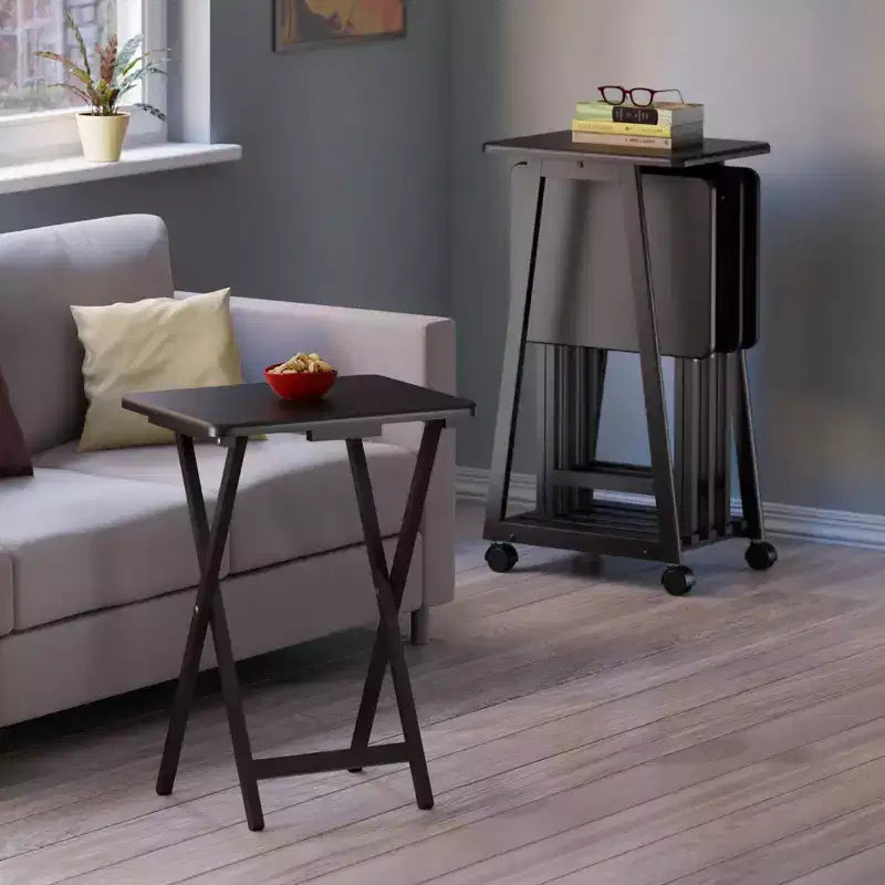 Winsome 5pc Adriel Snack Table Set Coffee: Transitional Style, 4 Point Leg Frame, Wood Composite, Includes Storage Cart