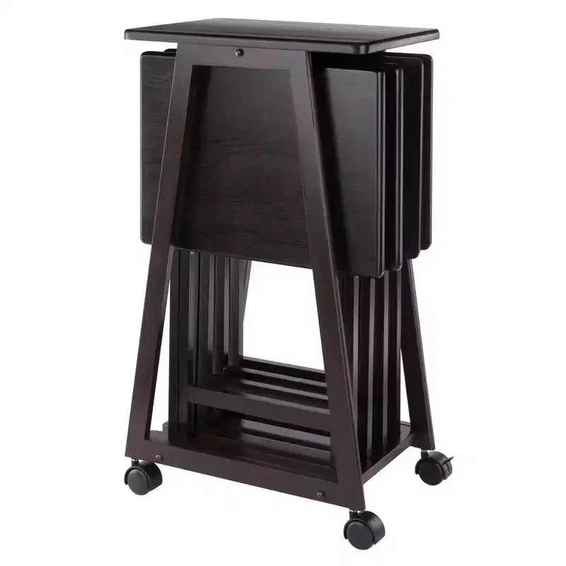 Winsome 5pc Adriel Snack Table Set Coffee: Transitional Style, 4 Point Leg Frame, Wood Composite, Includes Storage Cart