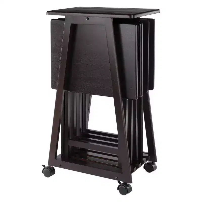 Winsome 5pc Adriel Snack Table Set Coffee: Transitional Style, 4 Point Leg Frame, Wood Composite, Includes Storage Cart