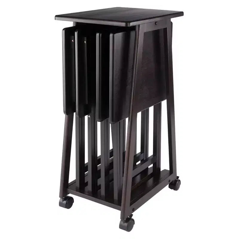 Winsome 5pc Adriel Snack Table Set Coffee: Transitional Style, 4 Point Leg Frame, Wood Composite, Includes Storage Cart