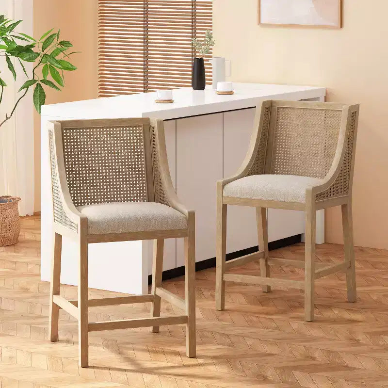 Christopher Knight Home 25.5" Cataldo Wood and Cane Upholstered Counter Height Barstool Beige/Natural