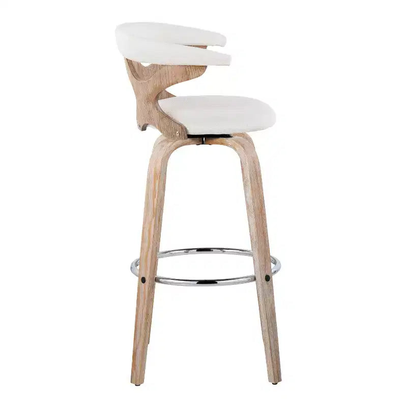 LumiSource Set of 2 Gardenia Barstools White Wash/Cream: Contemporary Swivel Bar Chairs with Back, Farmhouse Style