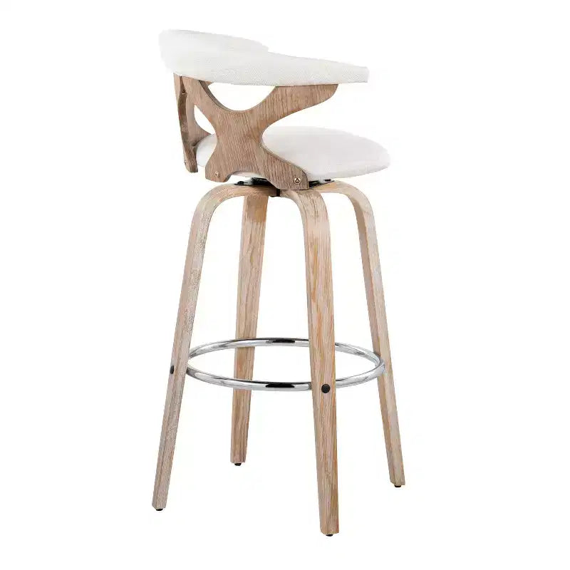 LumiSource Set of 2 Gardenia Barstools White Wash/Cream: Contemporary Swivel Bar Chairs with Back, Farmhouse Style