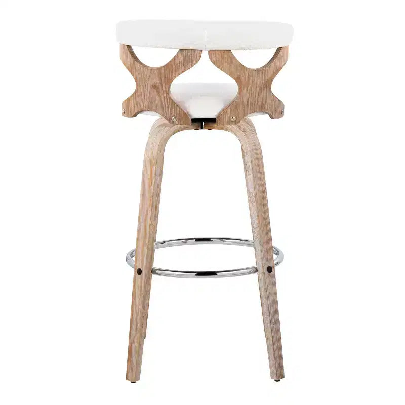 LumiSource Set of 2 Gardenia Barstools White Wash/Cream: Contemporary Swivel Bar Chairs with Back, Farmhouse Style
