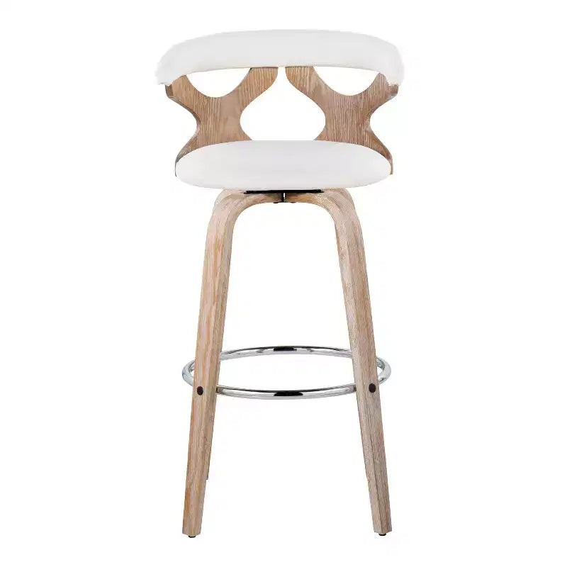 LumiSource Set of 2 Gardenia Barstools White Wash/Cream: Contemporary Swivel Bar Chairs with Back, Farmhouse Style