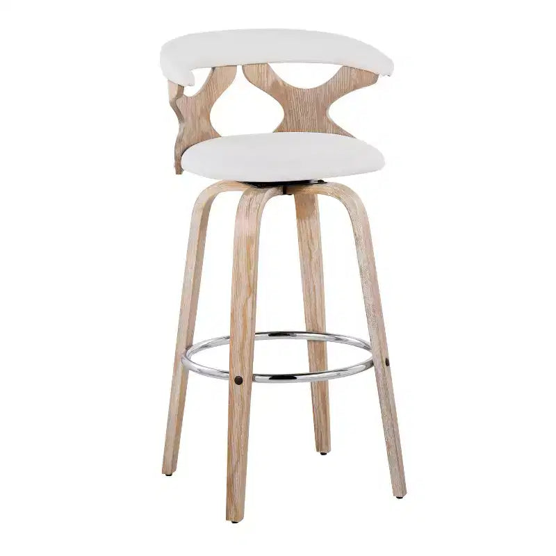 LumiSource Set of 2 Gardenia Barstools White Wash/Cream: Contemporary Swivel Bar Chairs with Back, Farmhouse Style
