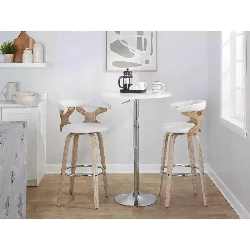 LumiSource Set of 2 Gardenia Barstools White Wash/Cream: Contemporary Swivel Bar Chairs with Back, Farmhouse Style