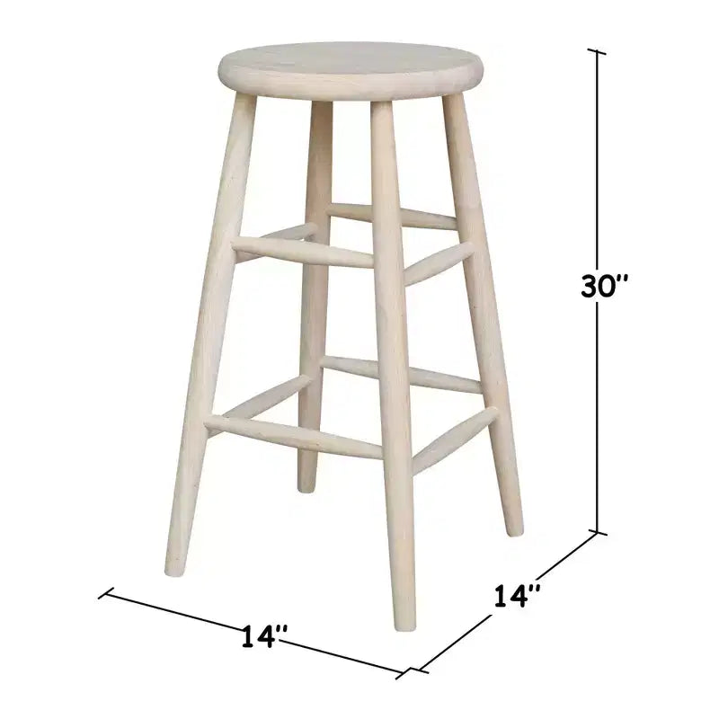 30" Scooped Seat Counter Height Barstool Unfinished - International Concepts: Solid Wood, Round, Backless