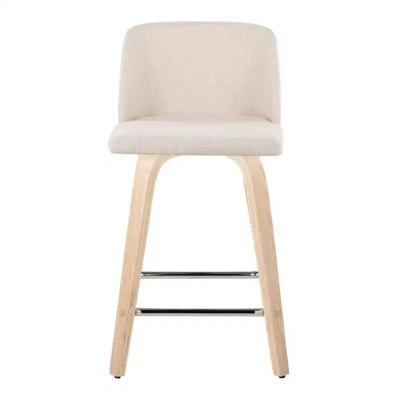 Set of 2 Toriano Counter Height Barstools Natural/Cream/Chrome - LumiSource: Scandinavian Style, Swivel, Upholstered