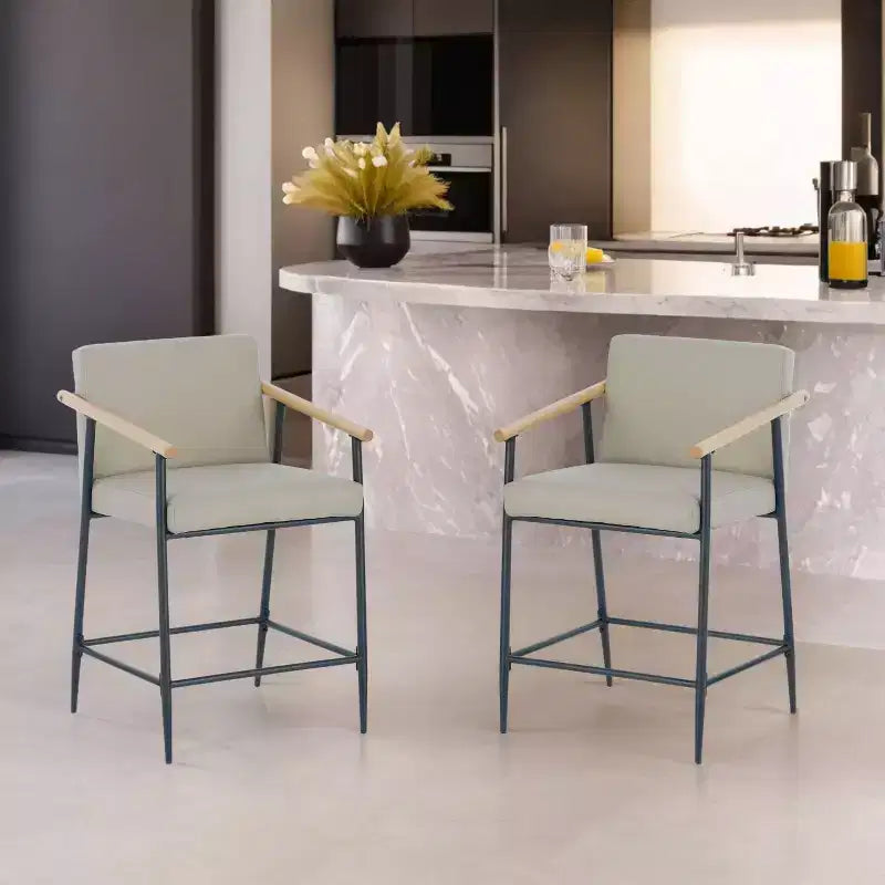 Christopher Knight Home Set of 2 Ruby Mid Century Modern Upholstered Counter Stool with Iron Frame Counter Height Barstools Khaki/Espresso
