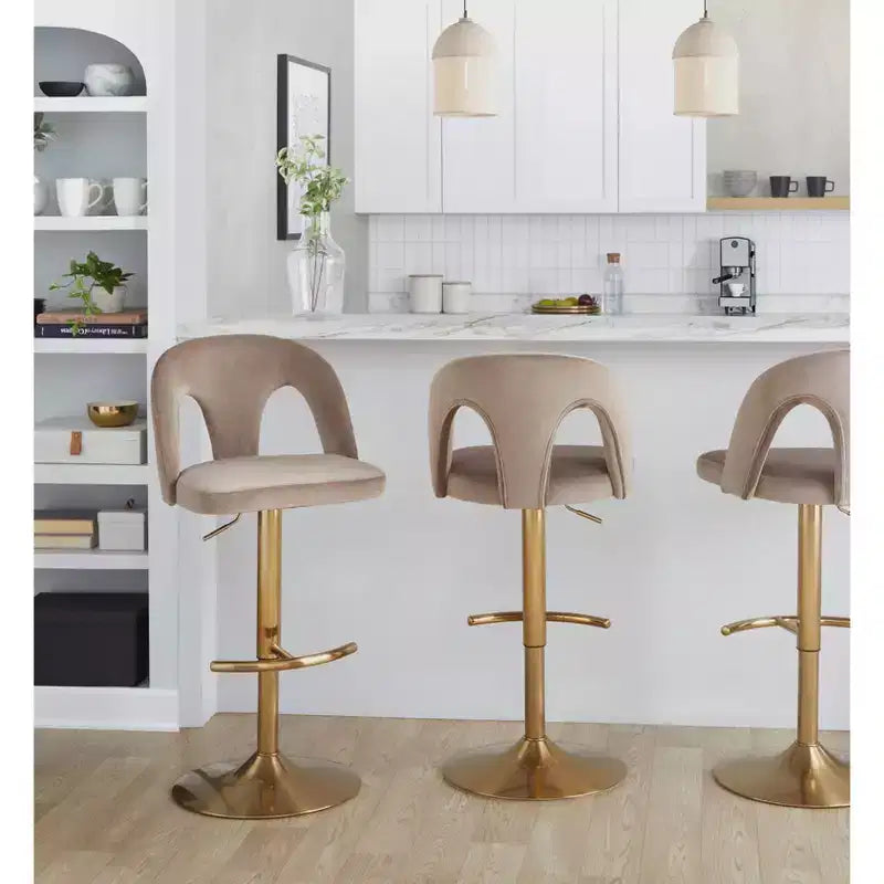 LumiSource Set of 2 Ava Adjustable Barstools Gold/Taupe Velvet