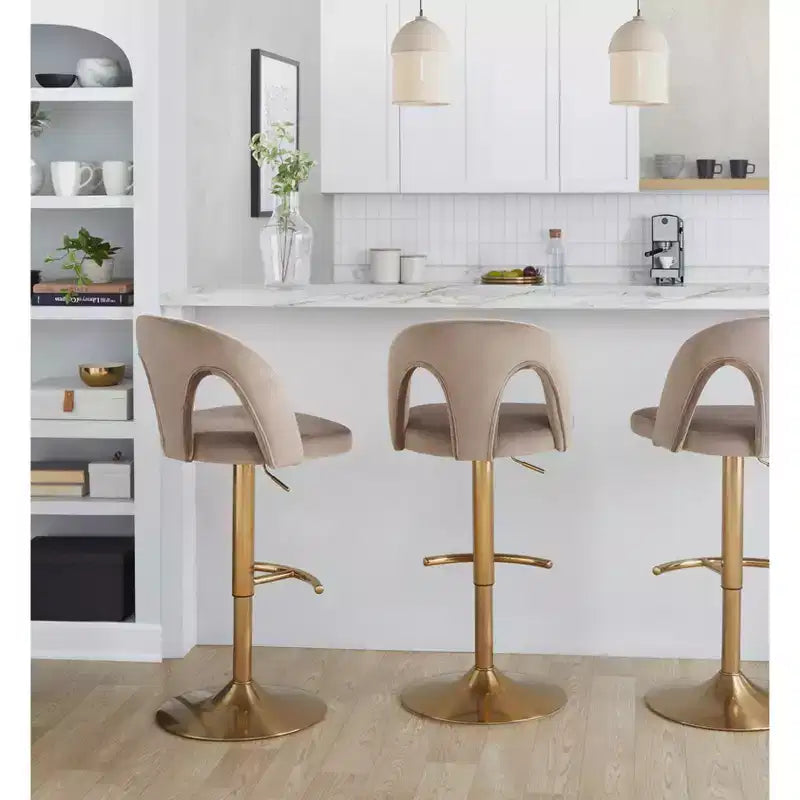 LumiSource Set of 2 Ava Adjustable Barstools Gold/Taupe Velvet