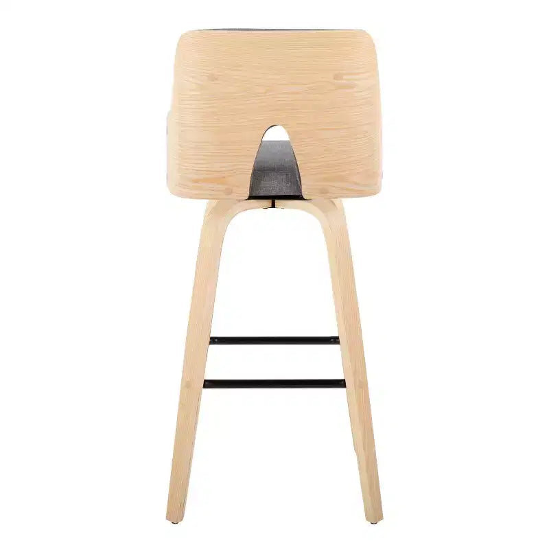 LumiSource Set of 2 Stella Barstools Natural/Light Gray/Black:: Mid-Century Modern, Swivel, Footrest, Wood Frame